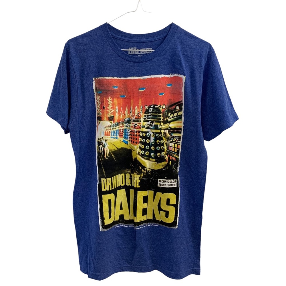 Vintage Doctor Who and the Daleks Invasion Earth Men’s Graphic T Shirt Blue